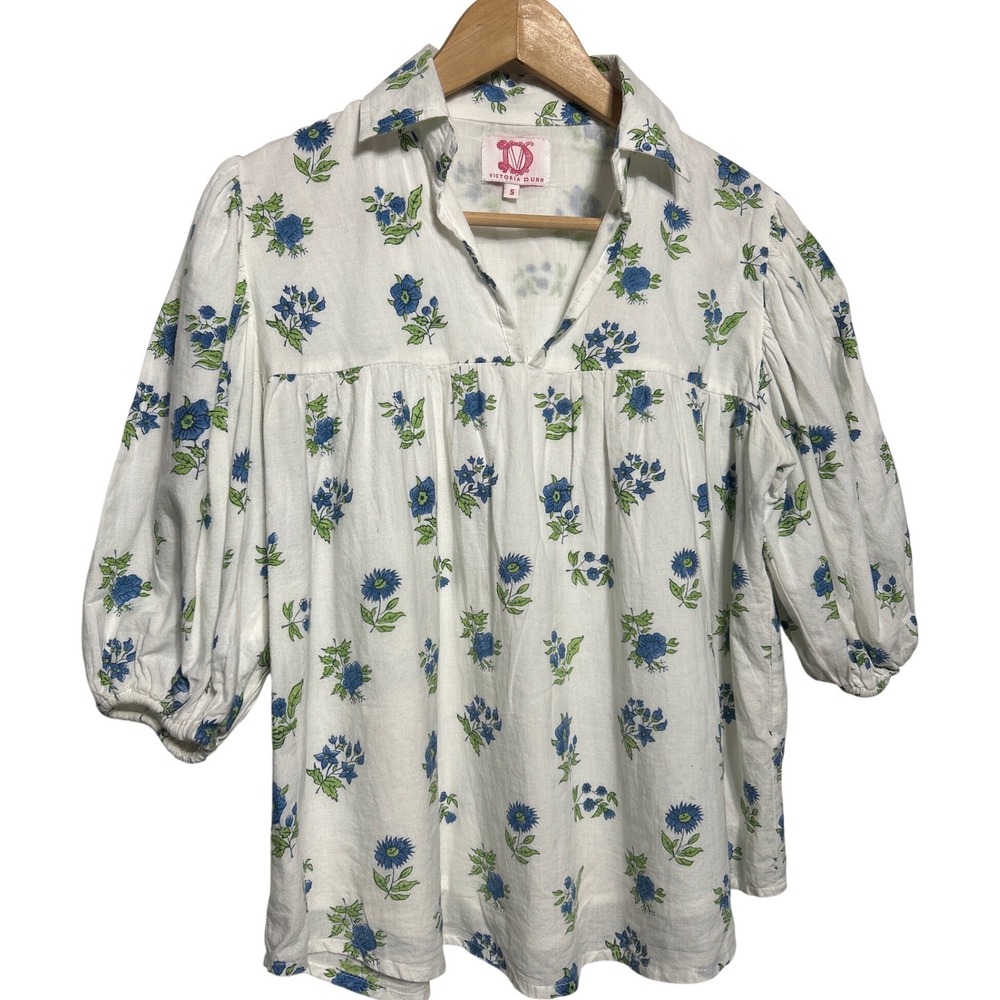 Victoria‎ Dunn Floral Print Boho Peasant Blouse Top Women's Size Small EUC